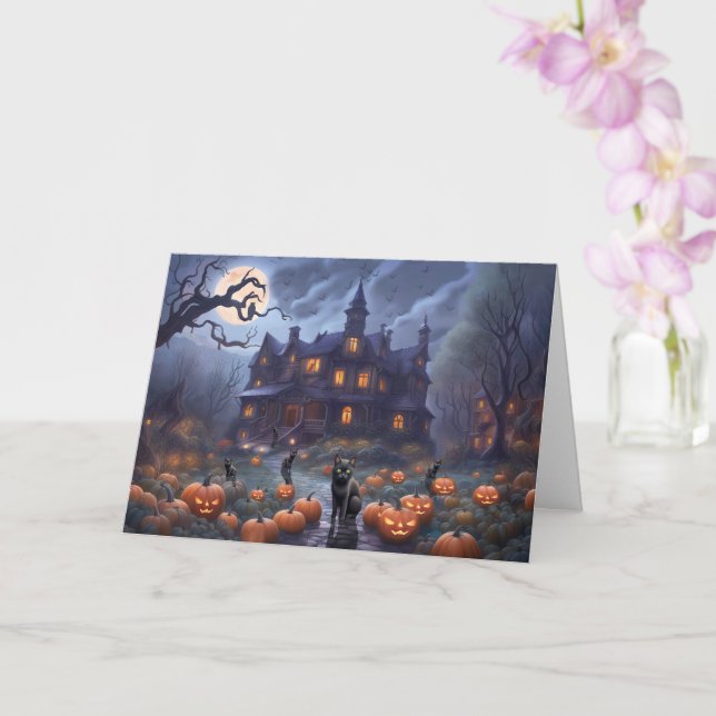 Carte Premier Halloween dans New Home Cute Haunted House (Orchidée)