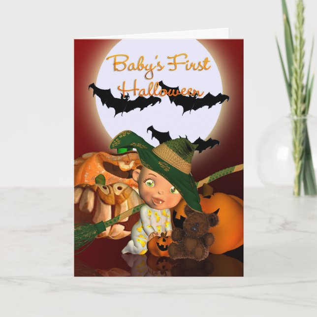 Carte Premier Halloween du bébé avec chauves-souris et c (Devant)