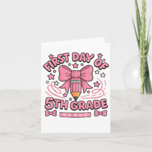 Carte Premier Jour De 5E Année Crayon Rose Bow Girl Reto