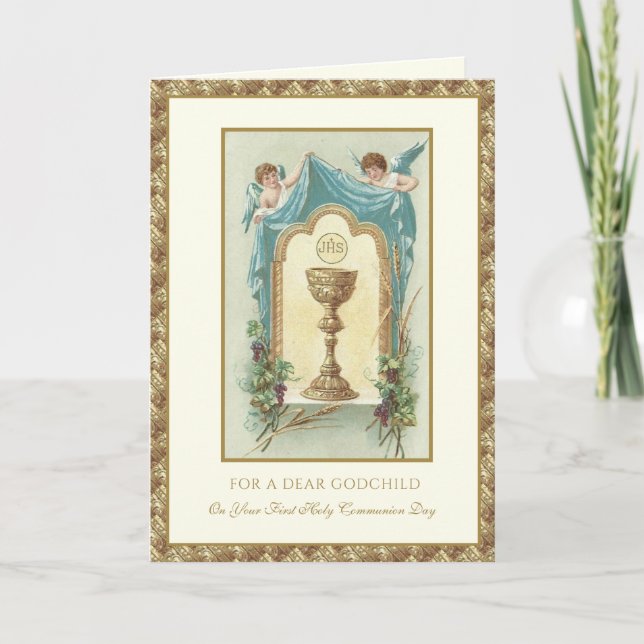 Carte Premier jour de communion de mon filleul Jésus et  (Devant)