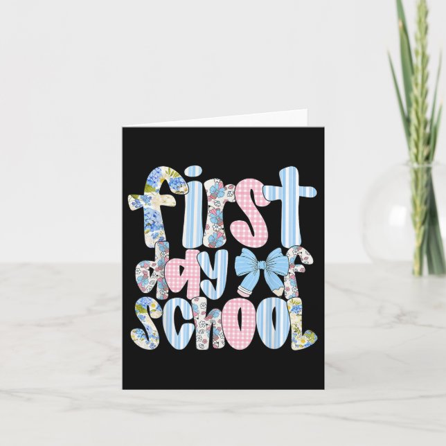 Carte Premier Jour De L'École Coquette Bow Pencil Drôle  (Devant)