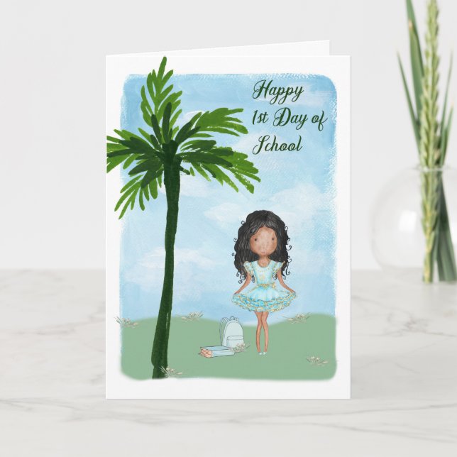 Carte Premier jour d'école avec jeune fille de peau fonc (Devant)