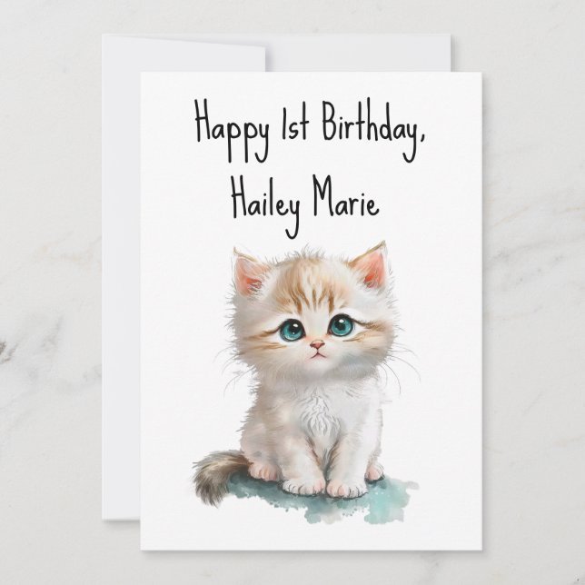 Carte Premier Kitten d'anniversaire avec yeux bleus Pers (Devant)