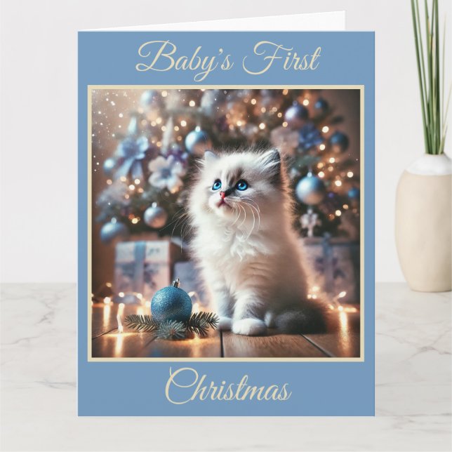 Carte Premier Noël de Baby Kitten (bleu) (Devant)