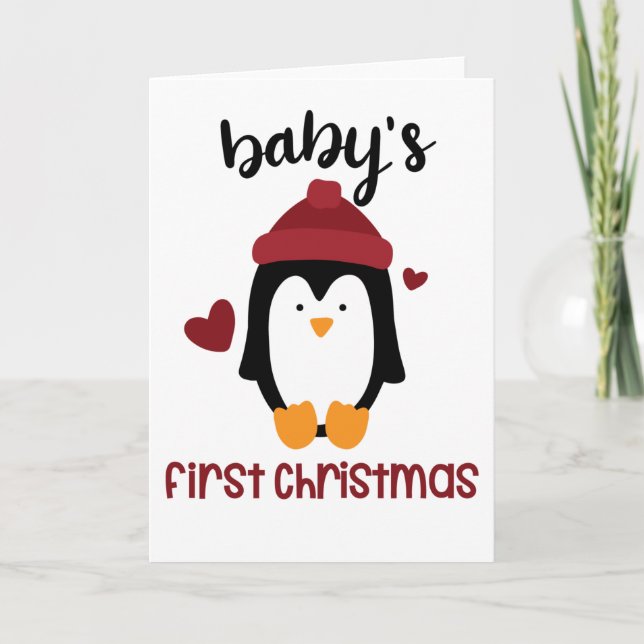 Carte Premier Noël de bébé Joyeux Noël Pingouin (Devant)