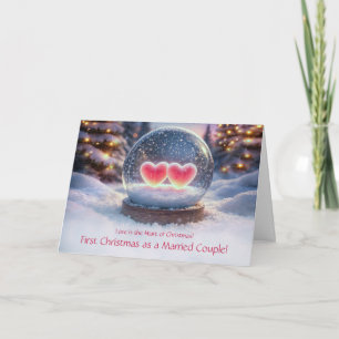 Carte Premier Noël de jeunes mariés Deux cœurs dans une