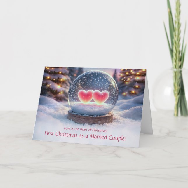 Carte Premier Noël de jeunes mariés Deux cœurs dans une  (Devant)