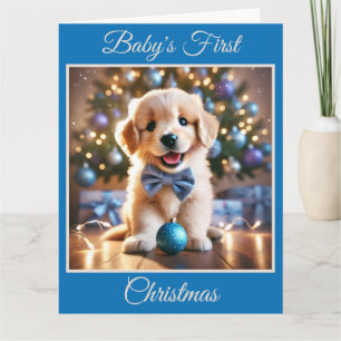 Carte Premier Noël du bébé chiot (bleu)
