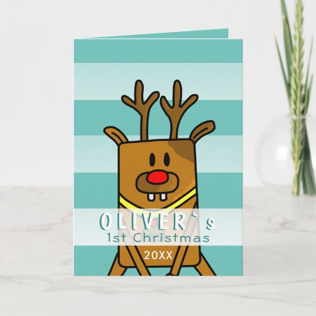 Carte Premier Noël du bébé Turquoise de Cerf mignon (Devant)