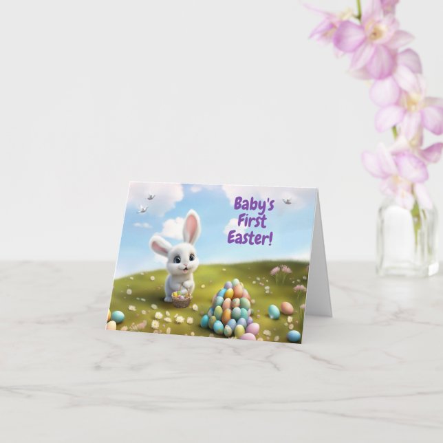 Carte Premier Pâques pour bébé Lapin de Pâques mignon  (Orchidée)