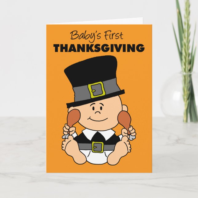 Carte Premier Thanksgiving de bébé Pèlerin mignon (Devant)