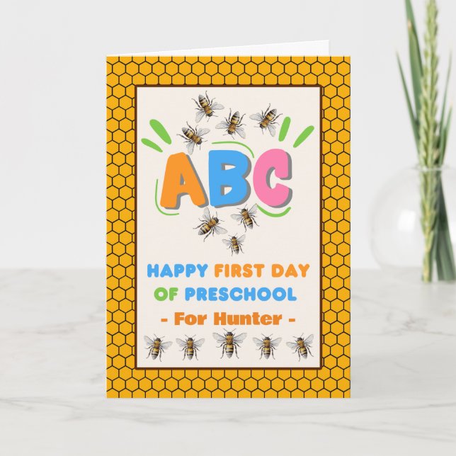 Carte Première année d'école maternelle avec abeilles Aj (Devant)