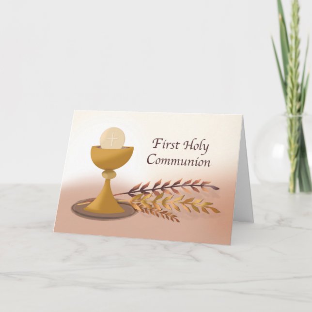 Carte Première communion avec calice de blé et hostie (Devant)