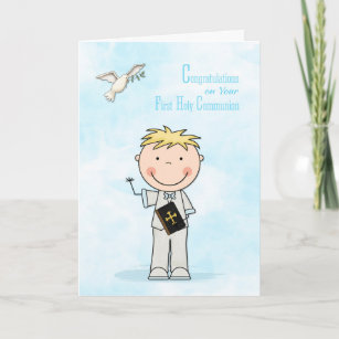 Carte Première Communion, Blonde Hair Boy, Félicitations