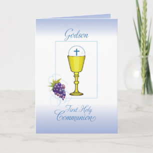 Carte Première communion de filleul, calice avec hostie