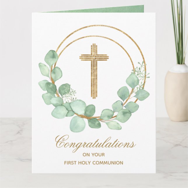 Carte Première communion d'Eucalyptus de la Croix d'Or (Devant)