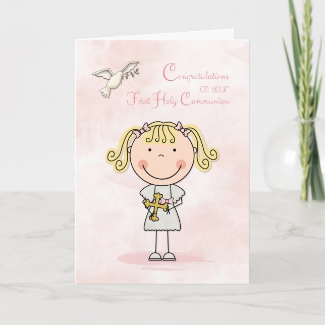 Carte Première Communion, Fille Blonde, Félicitations (Devant)