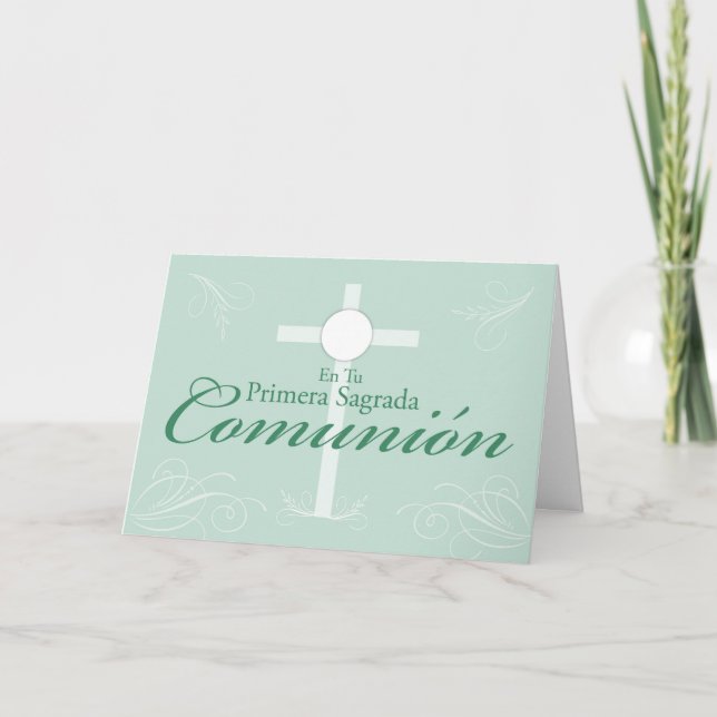 Carte Première communion, manuscrit espagnol sur le vert (Devant)