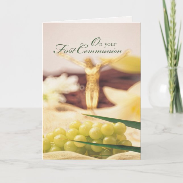 Carte Première communion raisins et croix (Devant)