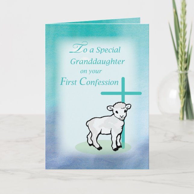 Carte Première confession de petite-fille Agneau Croix s (Devant)