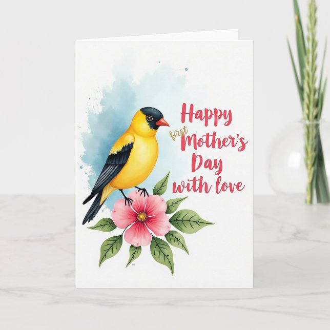 Carte Première Fête des Mères Florale Oiseau (Devant)