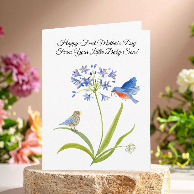 Carte Première Fête des Mères Oiseau Bleu De Bébé Fils (Créateur téléchargé)
