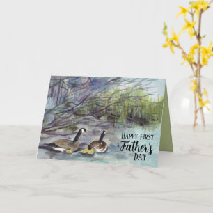 Carte Première fête des pères famille d'oies bébés oisea