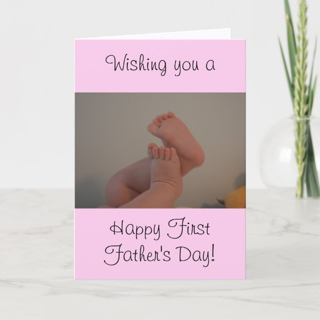 Carte Première fête des pères rose avec message bébé fil (Devant)