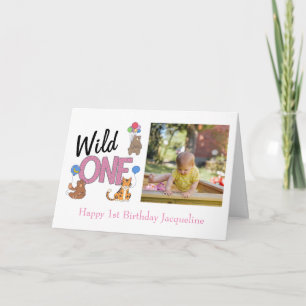 Carte Première fille Wild One Anniversaire Jungle Animau