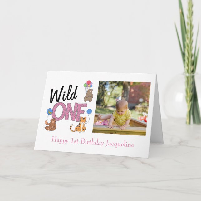 Carte Première fille Wild One Anniversaire Jungle Animau (Devant)