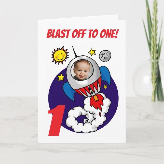 Carte Première Fusée d'Anniversaire Décollage Vers Un En (Devant)
