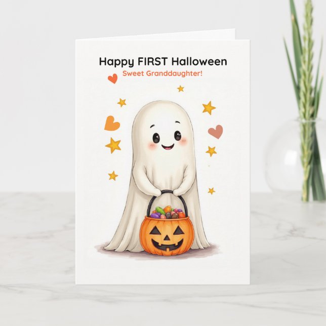 Carte Première Halloween de la petite-fille Mignon Fantô (Devant)