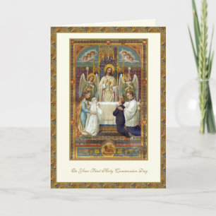 Carte Première Sainte Communion catholique Jésus Anges 