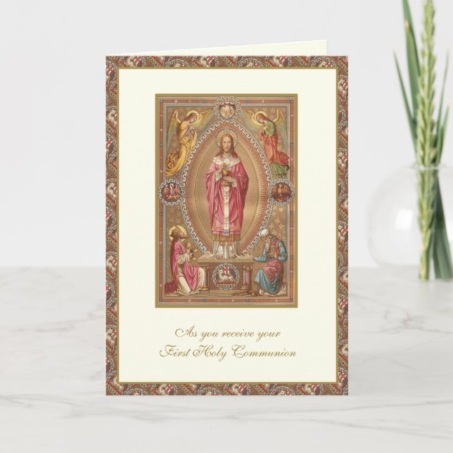 Carte Première Sainte Communion catholique Jésus Anges  (Devant)