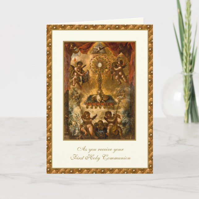 Carte Première Sainte Communion catholique Jésus Anges C (Devant)