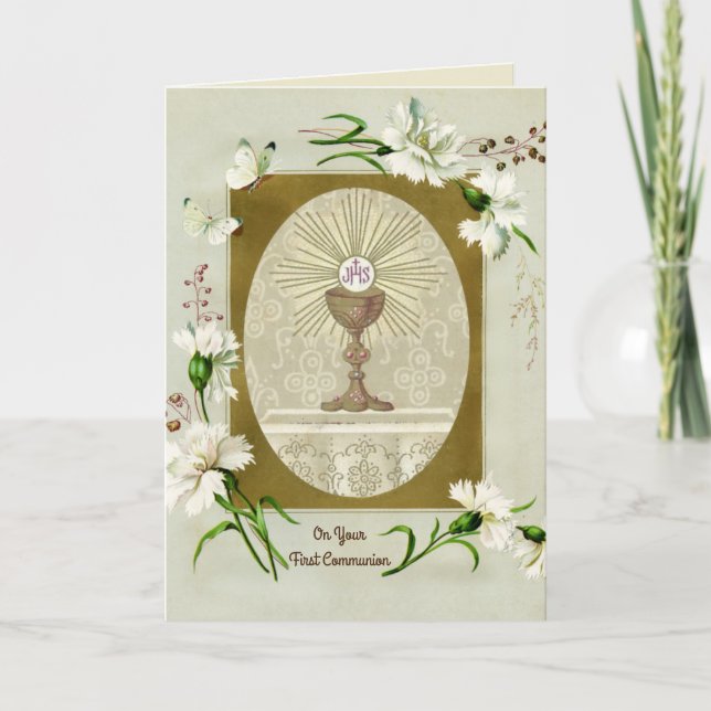 Carte Première Sainte Communion Catholique Traditionnell (Devant)