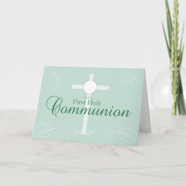 Carte Première Sainte Communion, écriture en vert doux (Devant)