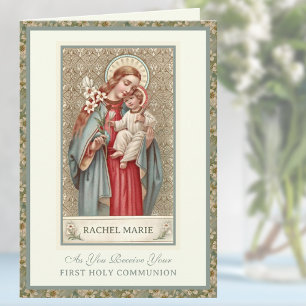 Carte Première Sainte Communion Vierge Marie Jésus Prièr
