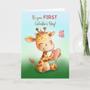 Carte Première Valentines Jour mignonne Joyeuse Giraffe 