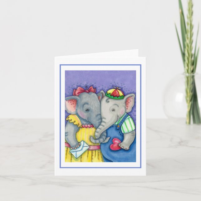 CARTE PREMIERS AMOURS DES ÉLÉPHANTEAUX, PACHYDERMES MIGN (Devant)