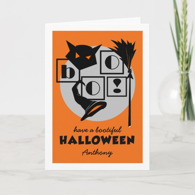 Carte Prenez une belle Halloween. Nom personnalisé Hallo (Devant)