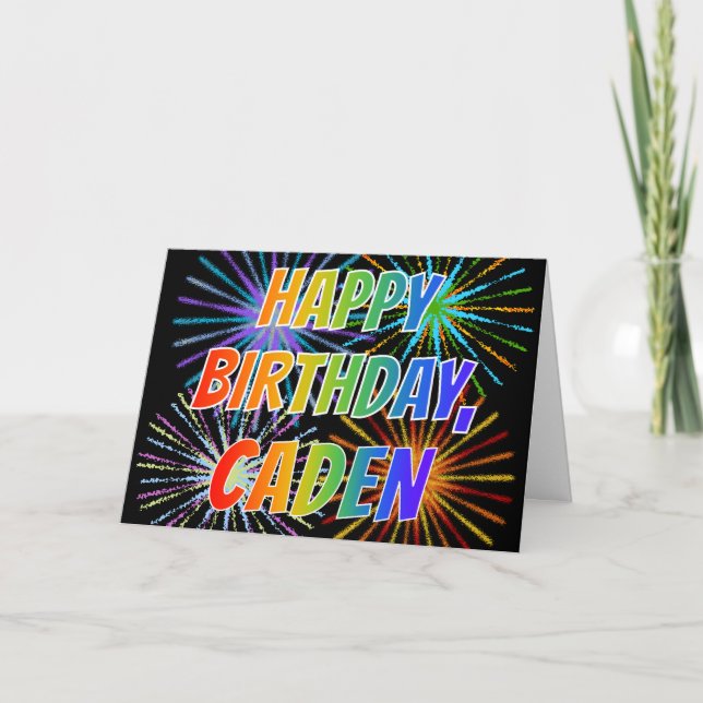 Carte Prénom "CADEN" Fun "HEUREUX ANNIVERSAIRE" (Devant)