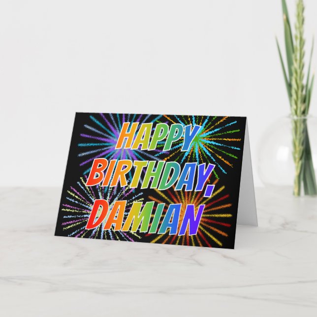 Carte Prénom "DAMIAN" Fun "HEUREUX ANNIVERSAIRE" (Devant)