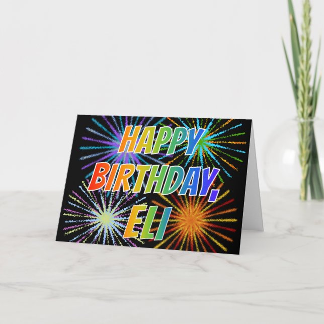 Carte Prénom "ELI" Fun "HEUREUX ANNIVERSAIRE" (Devant)