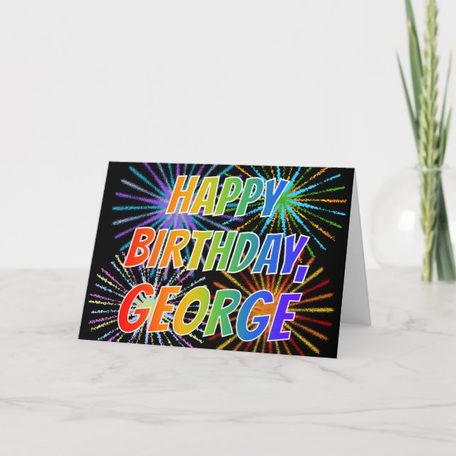 Carte Prénom "GEORGE" Fun "HEUREUX ANNIVERSAIRE" (Devant)