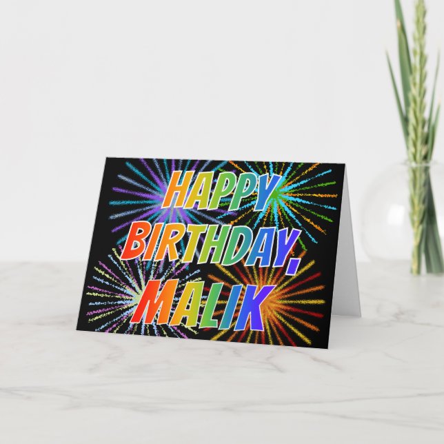 Carte Prénom "MALIK" Fun "HEUREUX ANNIVERSAIRE" (Devant)