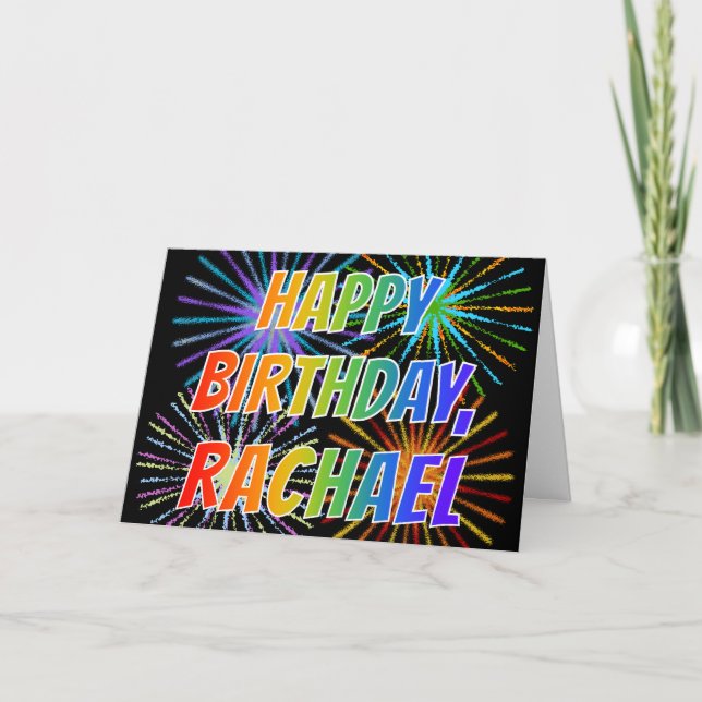 Carte Prénom "RACHAEL" Fun "HEUREUX ANNIVERSAIRE" (Devant)