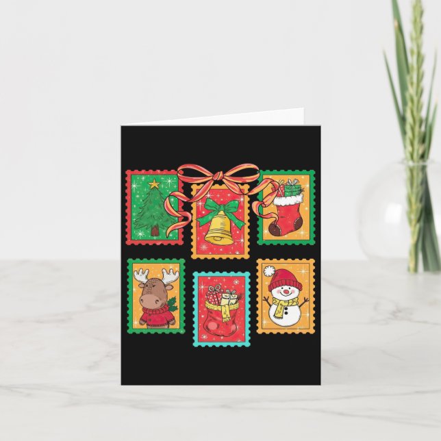 Carte Preppy Christmas Stamps Coquette Bow Reindeer Xmas (Devant)