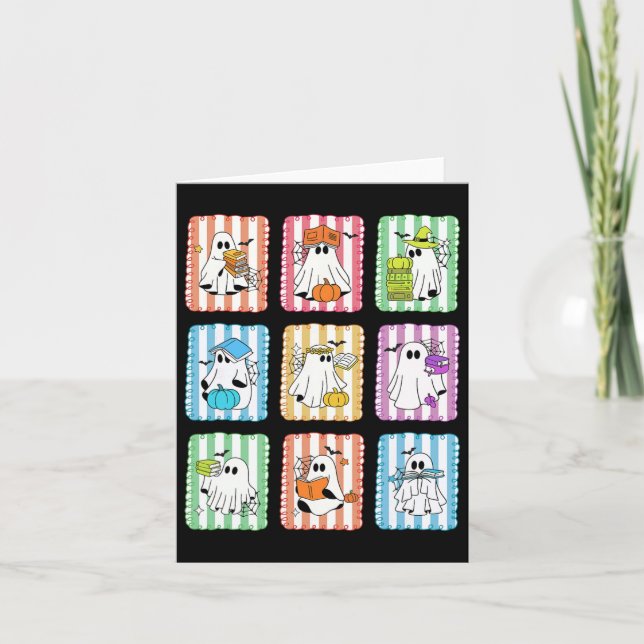 Carte Preppy Ghost Lecture Livres Enseignant Halloween L (Devant)