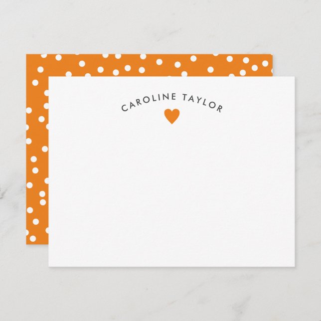 Carte Preppy Orange Heart & Dots mignonne Girly No (Devant / Derrière)